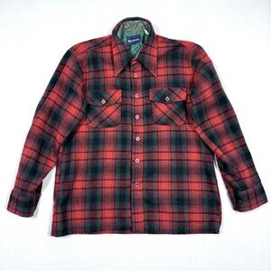 Vintage 70s Wool Blend Shirt Mens‎ Large Plaid Flannel Button Front Point Collar